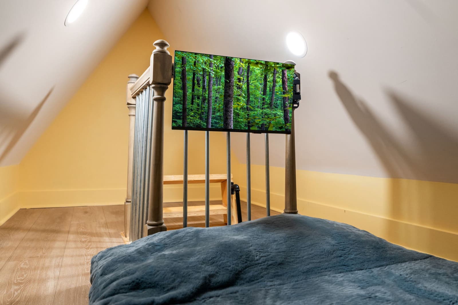 Loft hideaway nook under the A-frame peak